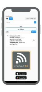 A mobile phone showing the EET PAT module in CheckedOK